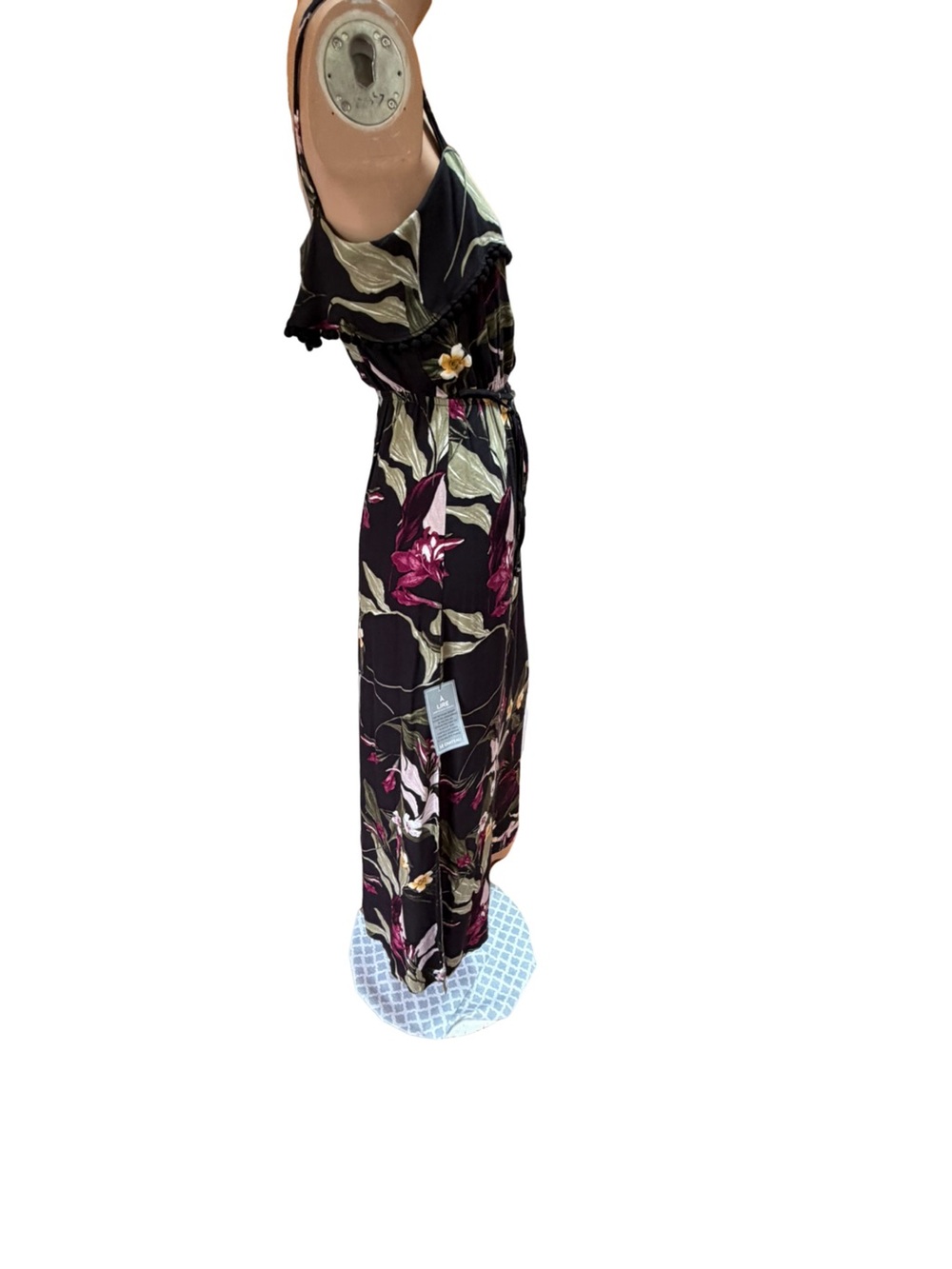 NWT Le Château Tropical Floral Maxi Dress Pom Pom Trim XS - Picture 10 of 14